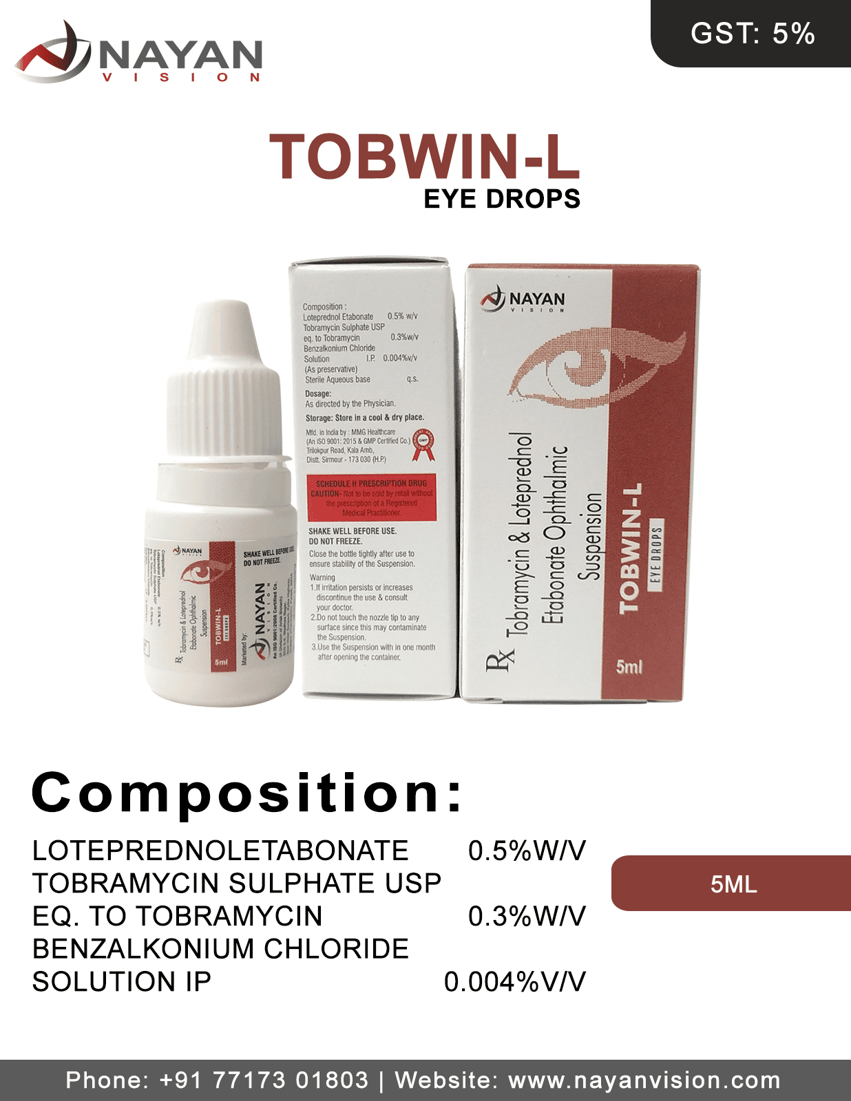 Tobramycin 0.3% W/V Loteprednol 0.5% W/V Eye Drops | Tobwin-L Eye Drops