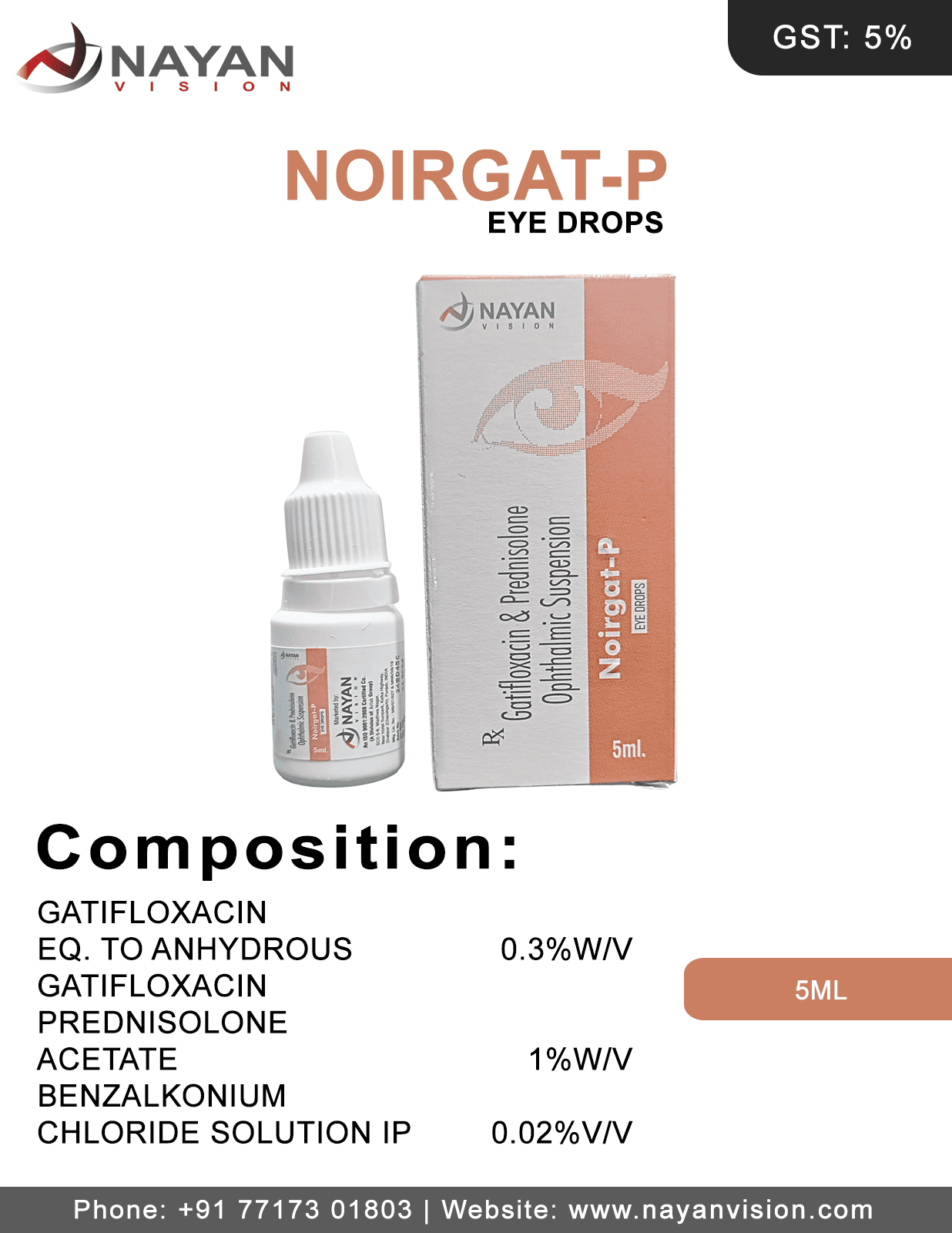Gatifloxacin 0.3% W/V And Prednisolone 1%w/v Eye Drops | Noirgat-P Eye Drops