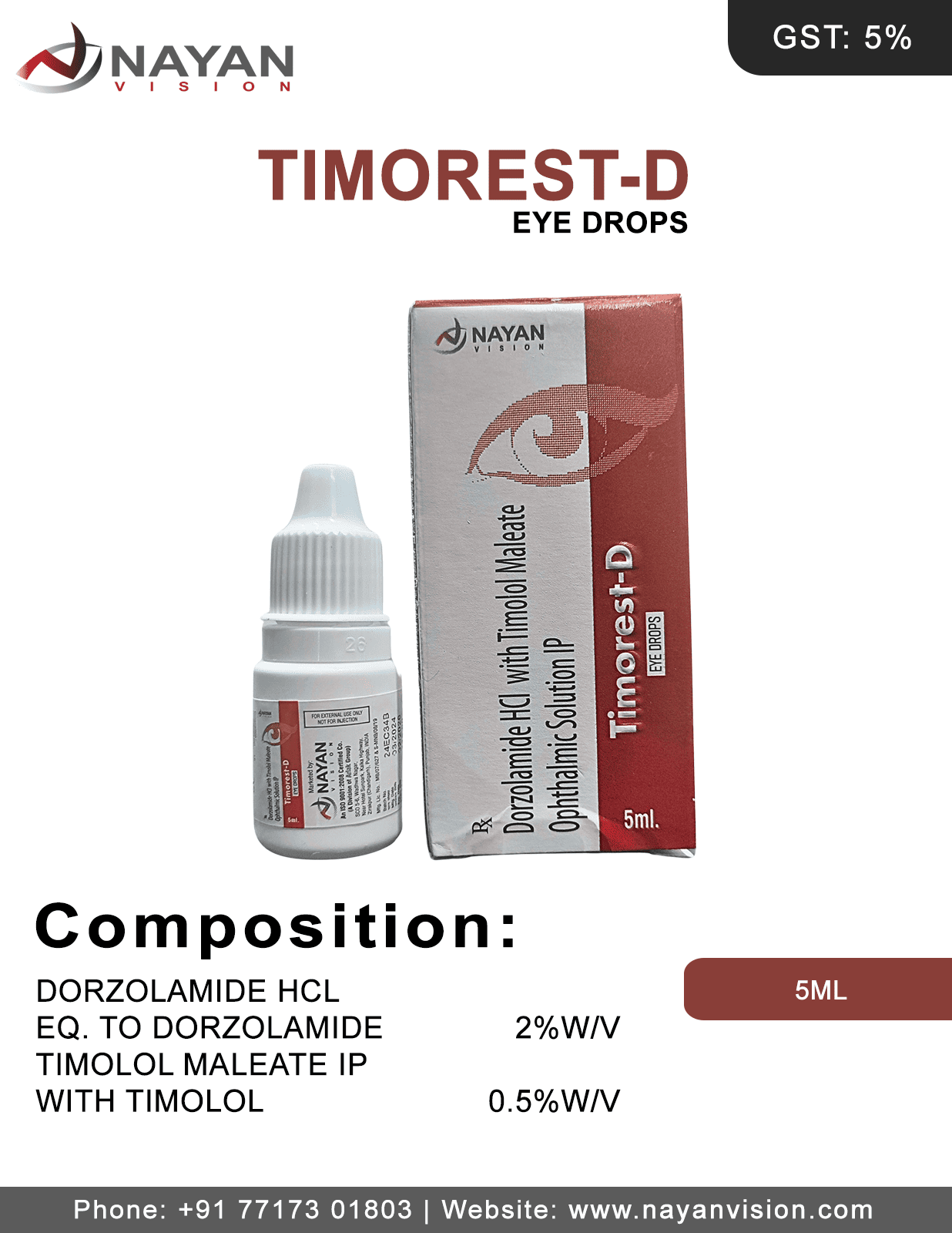 Dorzolamide Hydrochloride With Timolol Maleate Opthalmic Solutions IP Eye Drops | Timorest-D Eye Drops