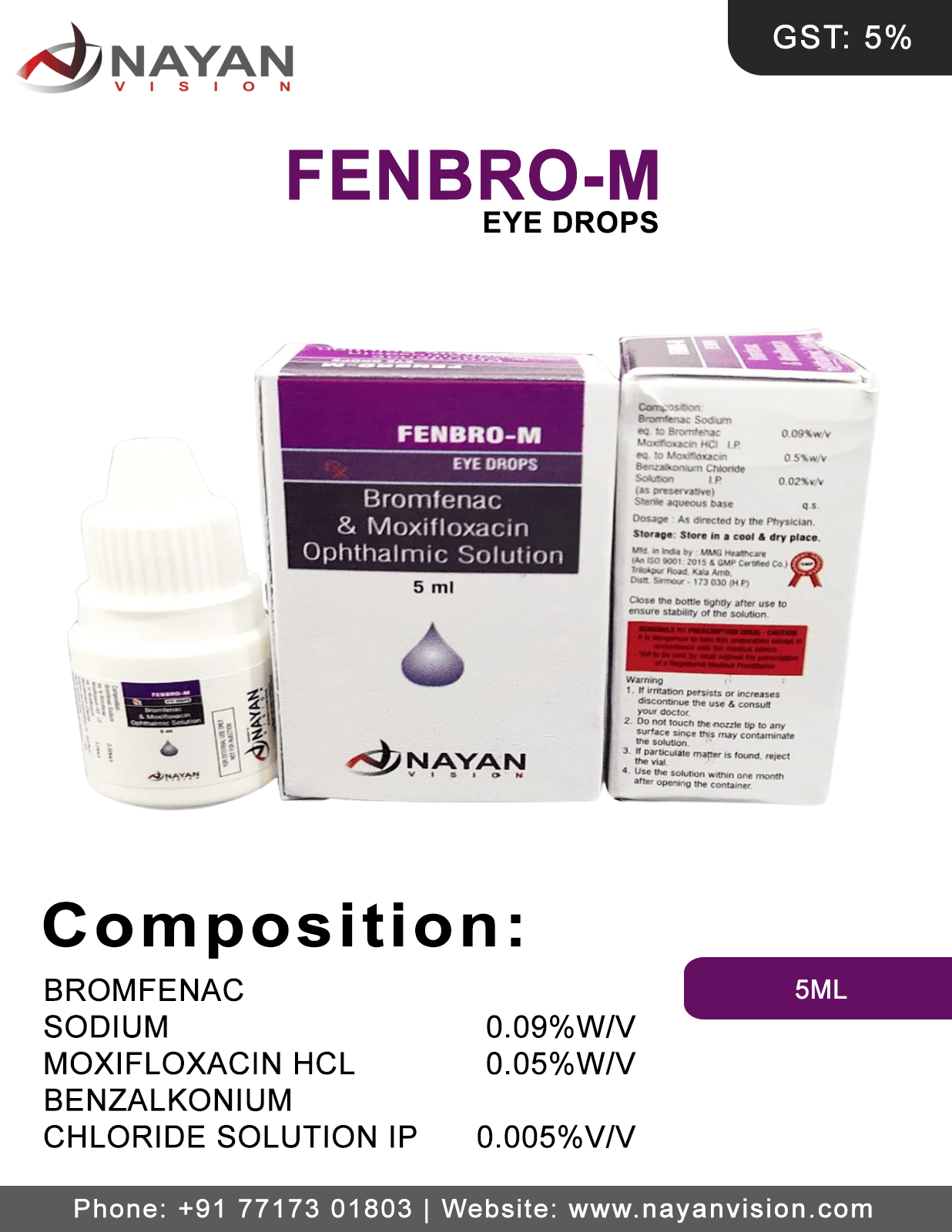 Bromfenac 0.09% W/V+ Moxifloxacin 0.5% W/V Eye Drops | Fenbro-M Eye Drops