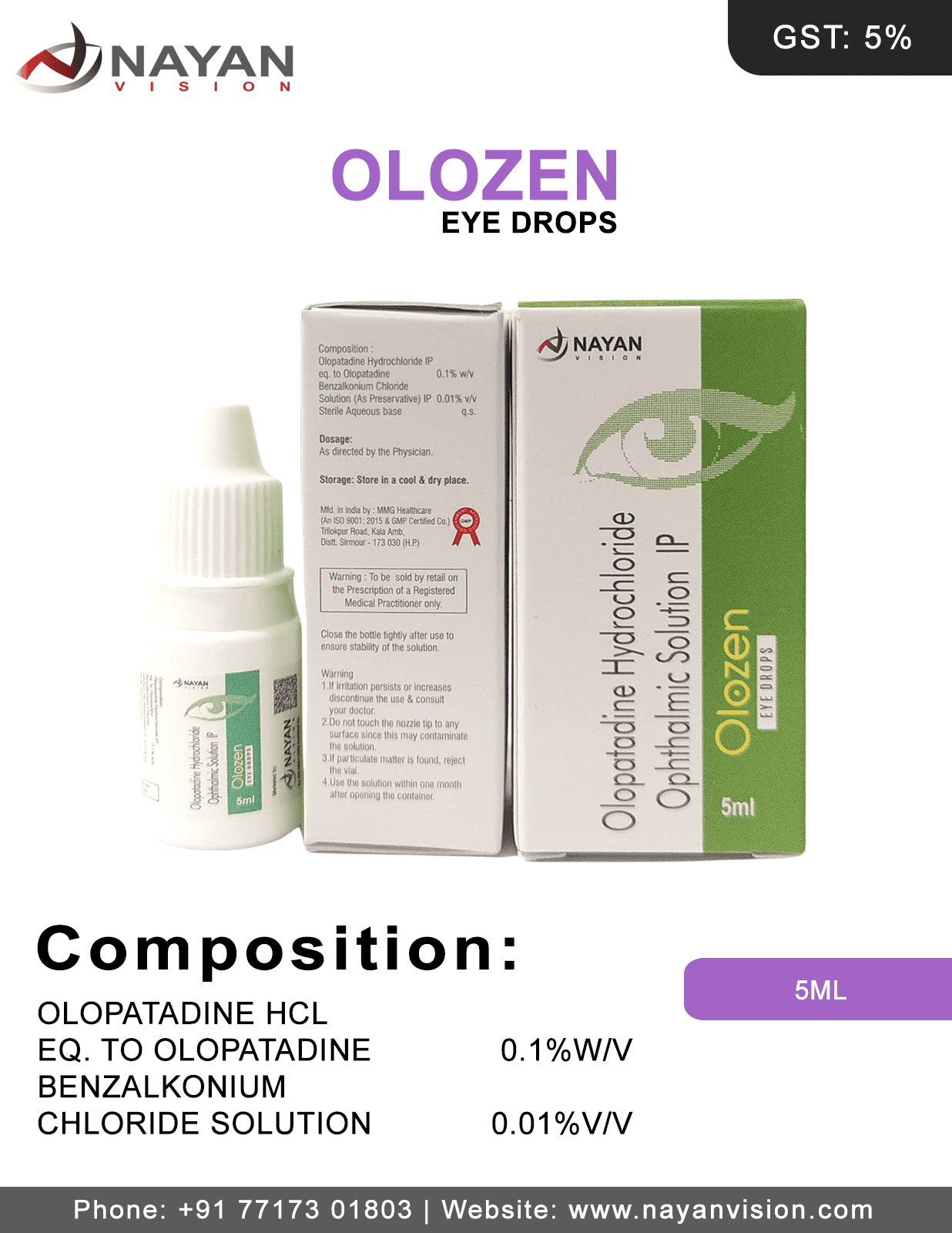 Olopatadine Hydrochloride 0.1% W/V Eye Drops | Olozen Eye Drops